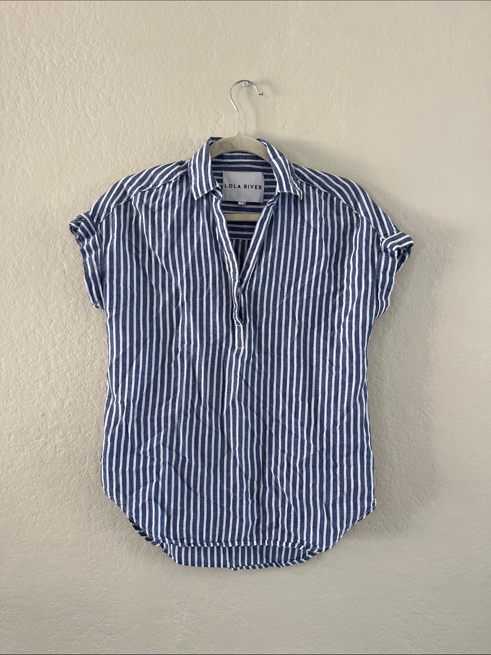 Lola River Blue & White Vertical Stripe Short-Sleeve Top